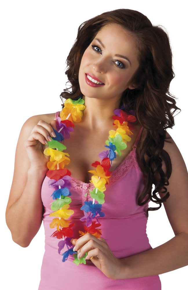 Hawaïkrans multi - Willaert, verkleedkledij, carnavalkledij, carnavaloutfit, feestkledij, Hawaï, Honolulu, Hawaïkrans, bloemen, strorok, strohoed